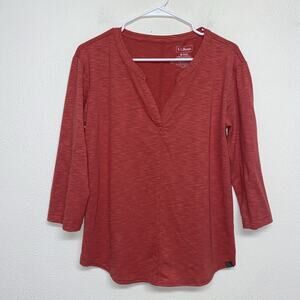 L.L.Bean Streamside Tee Three-Quarter-Sleeve Splitneck Pink Size Medium